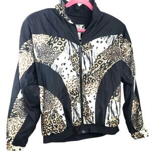Vintage 90s Sunterra Jacket Womens Medium Big Cat Animal Print Windbreaker Ski